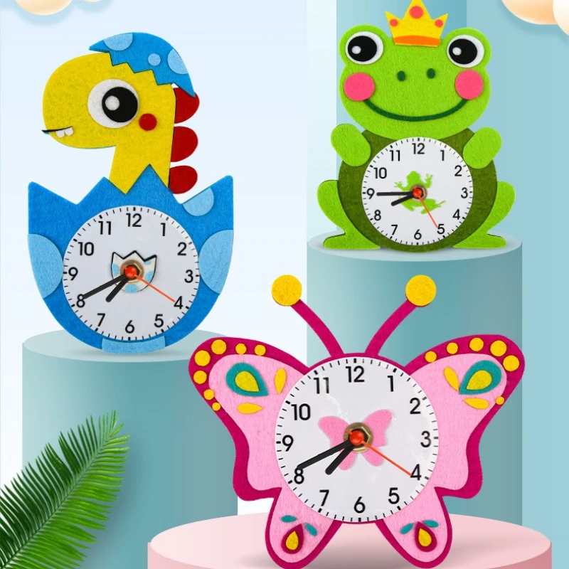 Zestaw do samodzielnego wykonania z włókniny, zegar z motywem kreskówkowym, zabawka dla dzieci, materiały edukacyjne do pokoju zabaw w przedszkolu.