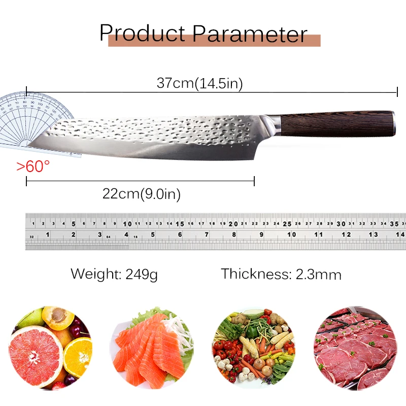 Forged Japanese Chef Knife 9 Inch 7CR15 Stainless Steel Kitchen Cooking Knife Meat Cleaver Vegetable Cutting Salmon Sushi Knives