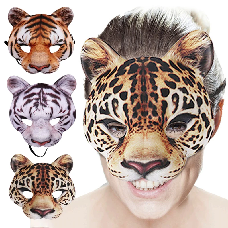 Máscara de Animal 3D para disfraz de Halloween, máscaras de media cara divertidas de Tigre, cerdo y conejo, accesorios de disfraces para fiesta de Carnaval