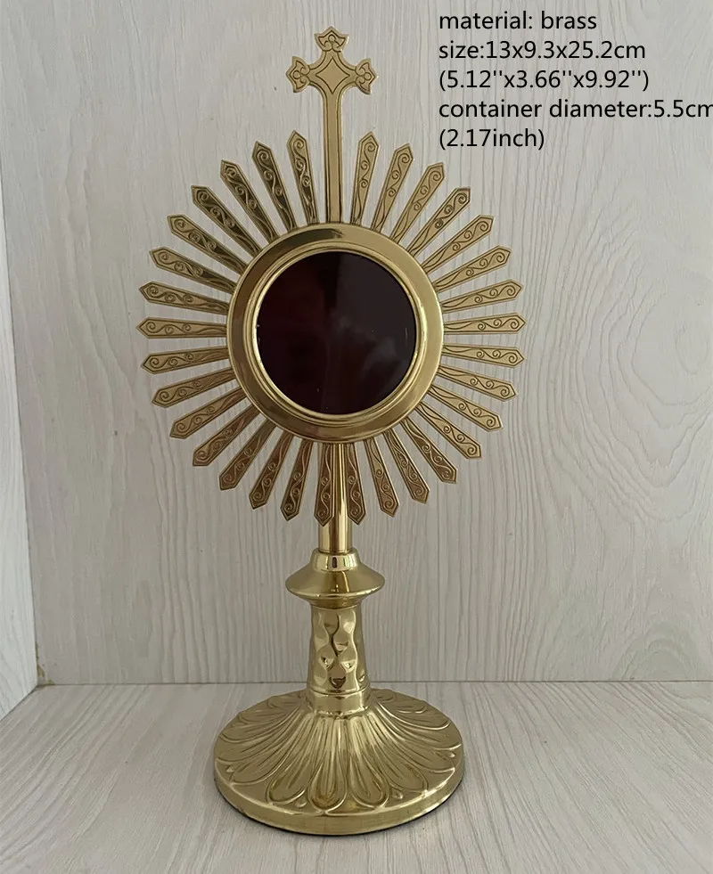 Holy Reliquary Christian Osrensorium Budded Cross Top With Ray Brass High Shiny Polished For Catholic Church Supplies Home Deco