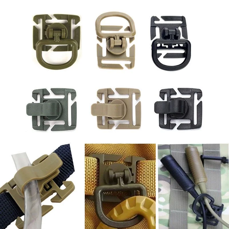 5Pcs Tactical 360 Rotation D-Ring Clips Hydration Tube Hang Buckle Management Tool for 20/25mm MOLLE Webbing Attachment Backpack