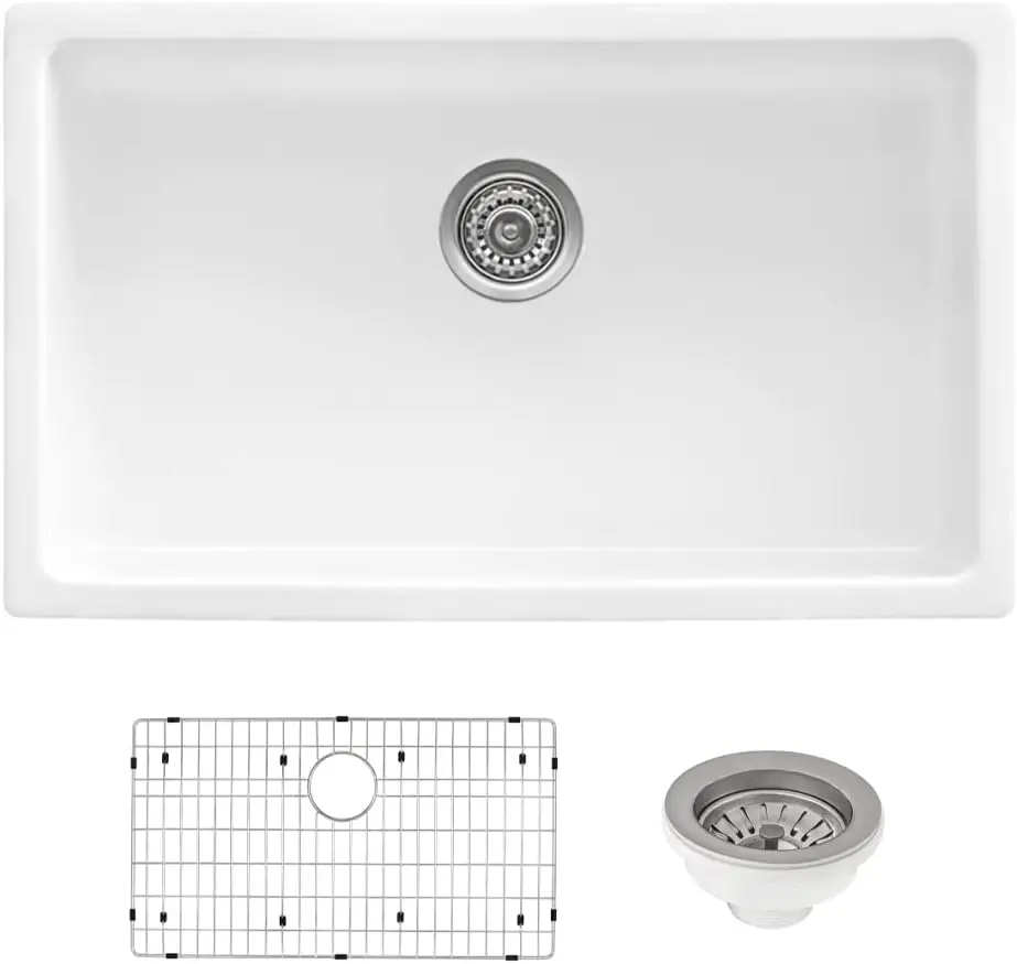 27-in White Dual-Mount Fireclay Kitchen Sink - RVL2707WH