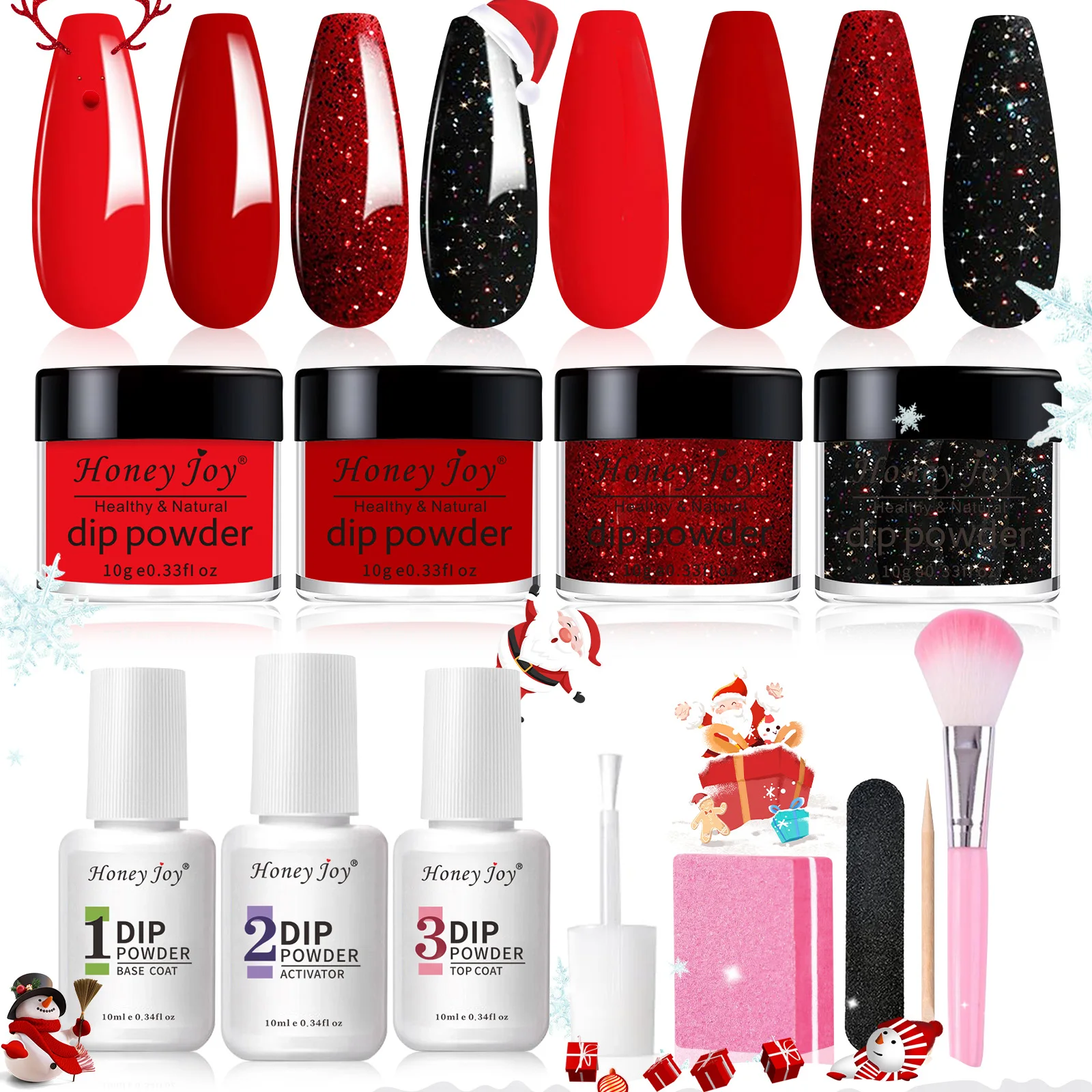 Dip Nails Powder Kit Acrylic Dipping Powder Set with Base Top Coat Activator for French Nail Art Manicure Salon DIY Gift No UV