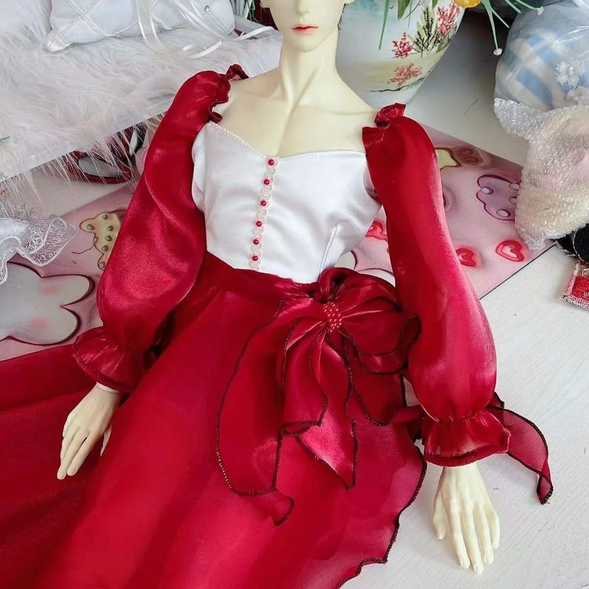 73cm uncle doll clothes red dress, male doll bow belt accessories free shipping