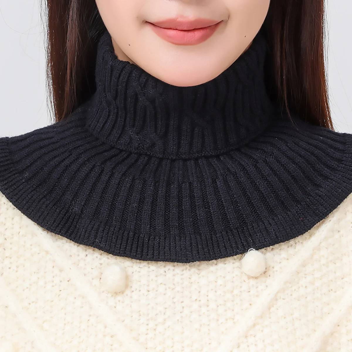 Winter Windproof Knitted Fake Collar Scarf With Wooden Ear Women Turtleneck Warm Knitted False Fake Collar Detachable Scarf