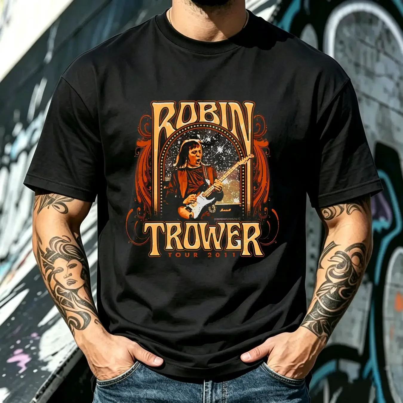 washed T Shirt Robin Trower Singer black Size S M L 234XL Cotton EE295 vintage Washed Breathable Versatile designer clothes