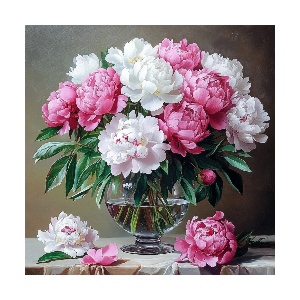1 Stück 40x40 cm/15,74 Zoll, 11Ct/14Ct Kreuzstich-Set, DIY Valentinstagsgeschenk, Stickerei-Set für Festlichkeiten, Pfingstrosen in Vase – Detail 3