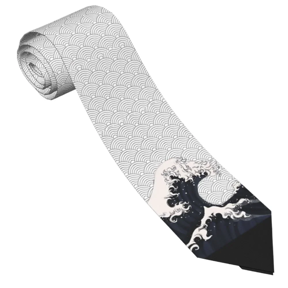 موجات عظيمة موجة يابانية كلاسيكية للرجال مطبوعة بوليستر بعرض 8 سم ربطة عنق للحفلات التنكرية