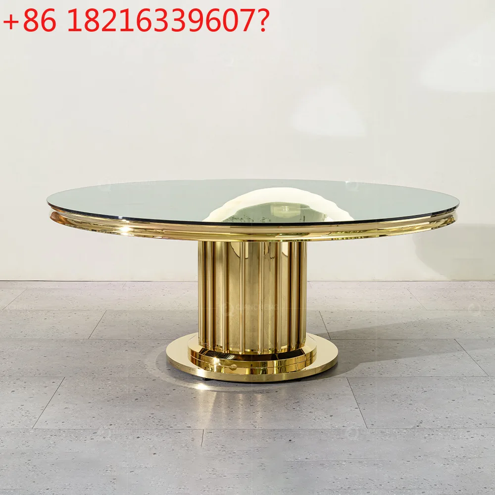 

Светлый роскошный стеклянный круглый стол на Ближнем Востоке, роскошная мебель для дома, круглый обеденный стол из нержавеющей стали