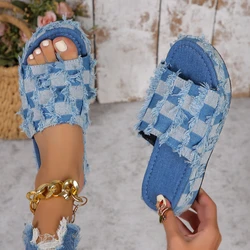 Damskie pantofle na platformie Denim Rome Thick 2024 Summer Heels Casual Sport Beach Ladies Slides Fashion Dress Women Sandals Flip Flop