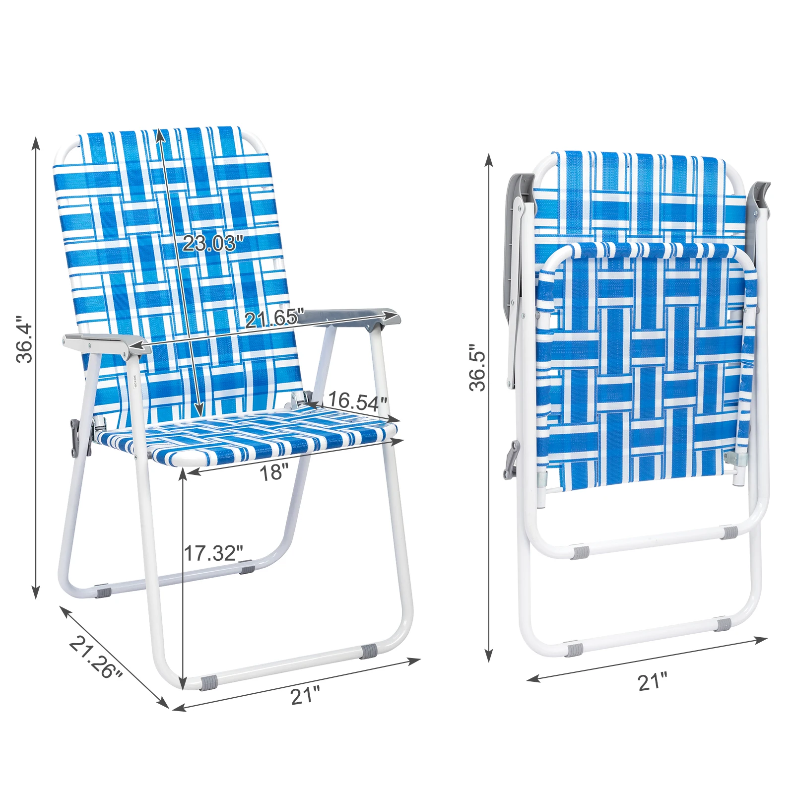 

2pcs Steel Tube PP Webbing Bearing 120kg Folding Beach Chair Blue& White Strip