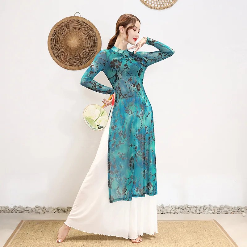 Modern Classical Dance National style Female Dance Elegant Autumn Winter Cheongsam Chinese Style Women Hanfu Dance Costume Suit