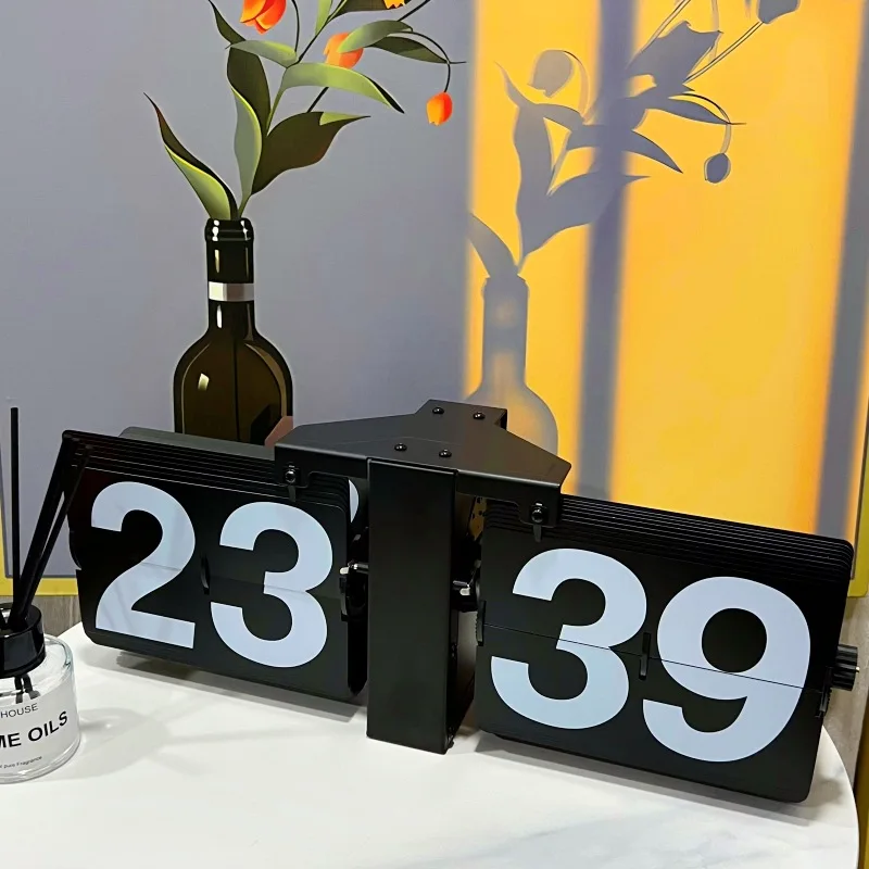 Large Flip Clock Vintage Desk Clocks Retro Flip Down Clocks-Battery Powered Internal Operated Flip Flop Watch Home& Office Décor