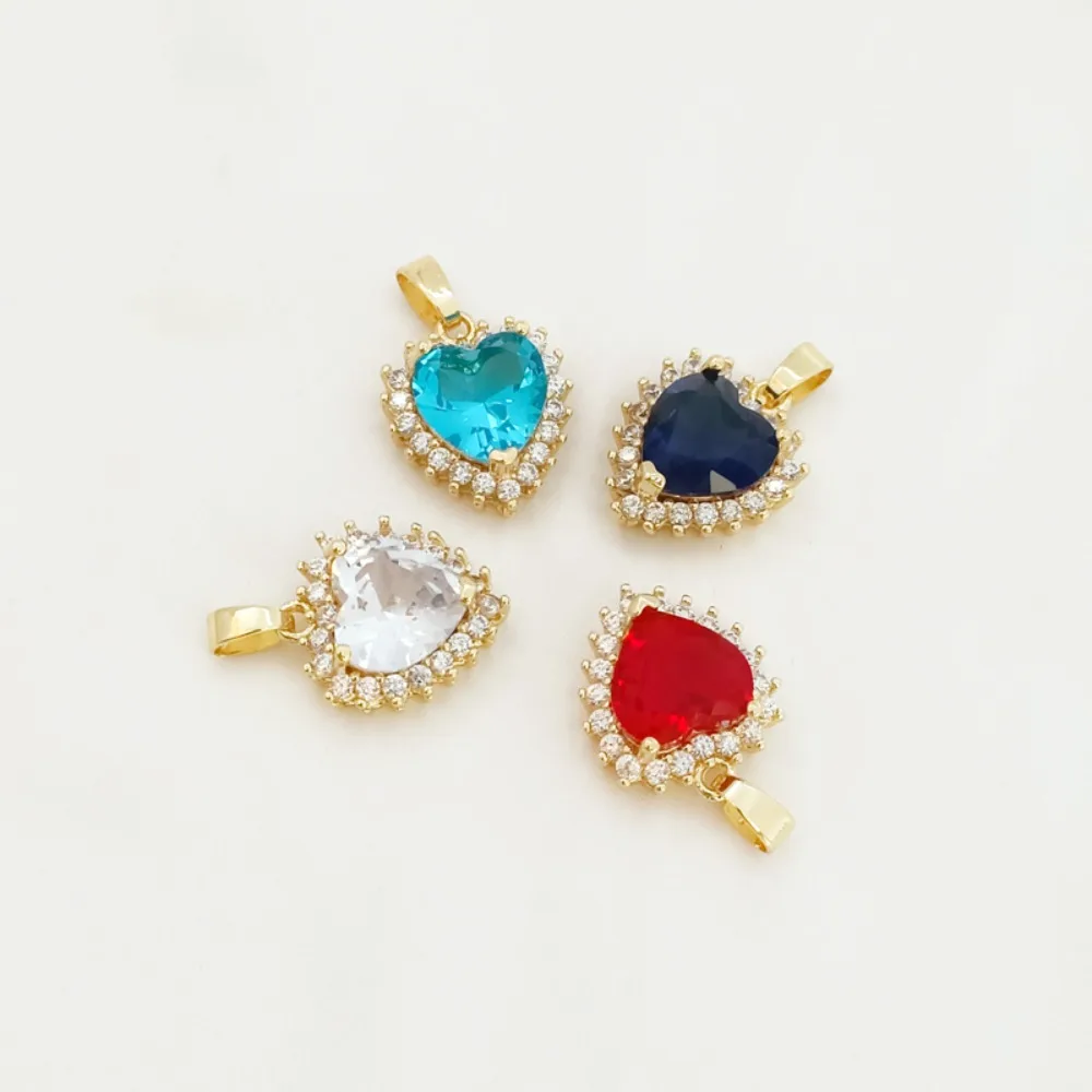 14K Light Gold Gold-encrued Zircon Crystal Heart-shaped Melon Seed Pendant DIY Handmade Bracelet Necklace Pendant