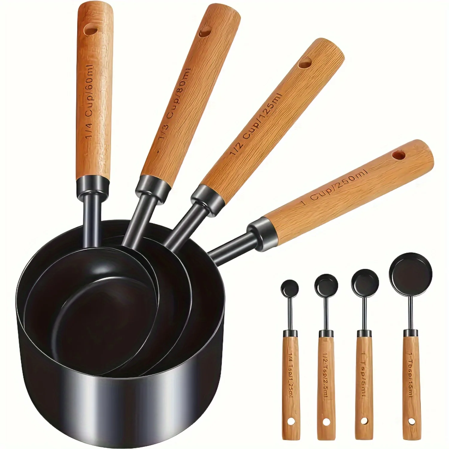 8pcs Measuring Cups & Spoons Set, Premium Stainless Steel, Golden Plated, Dry & Liquid for Cooking & Baking