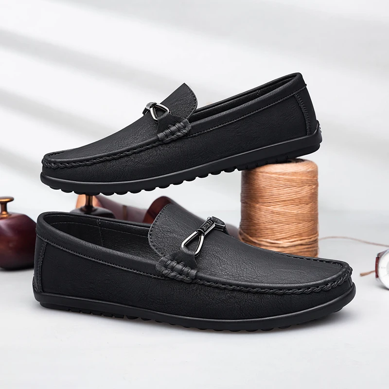 

Spring New Men's Comfortable Anti Slip Casual Loafers Luxury Brand Men's Fashionable Casual Leather Shoes Handmade Bean Shoes