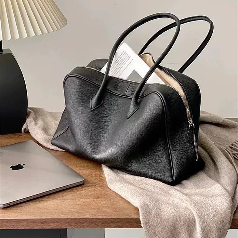 Elegant Soft Leather Top Handle Hobo Bag Women Large Capacity Commuter Shoulder Handbag Minimalist Cloud Crossbody Purse
