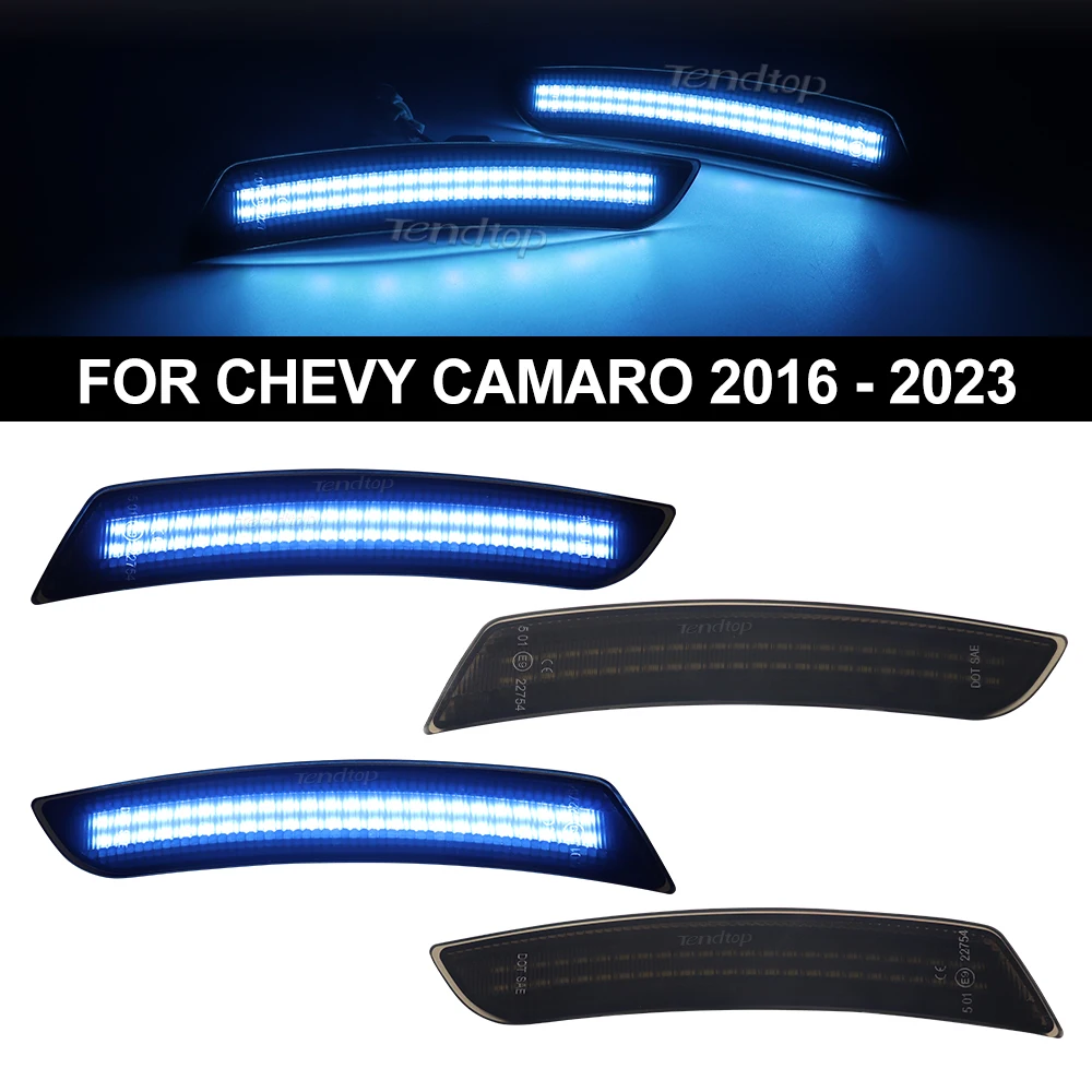 Smoked Lens Blue LED Front Rear Side Marker Lamp For Chevrolet Chevy Camaro 2016 2017 2018 2019 2020 2021 2022 2023