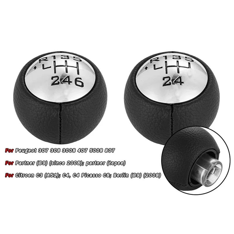 

Leather Gear Shift Knob for Peugeot 307 & Citroen - 5/6 Speed Manual Transmission Shifter, Durable Car Gear Lever Accessories