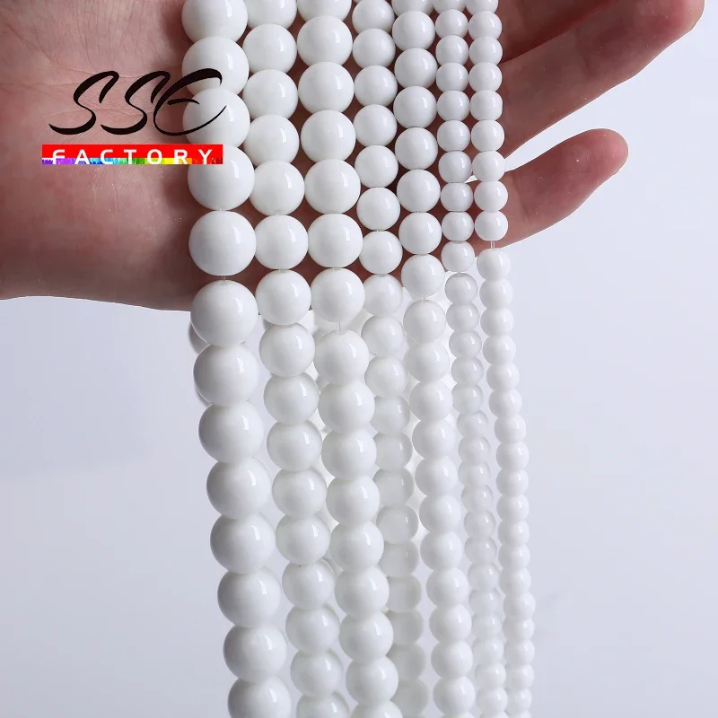 Natural White Agates Stone Beads Onyx Round Loose Spacer Beads For Jewelry Making DIY Bracelet Accessories 4 6 8 10 12mm 15\