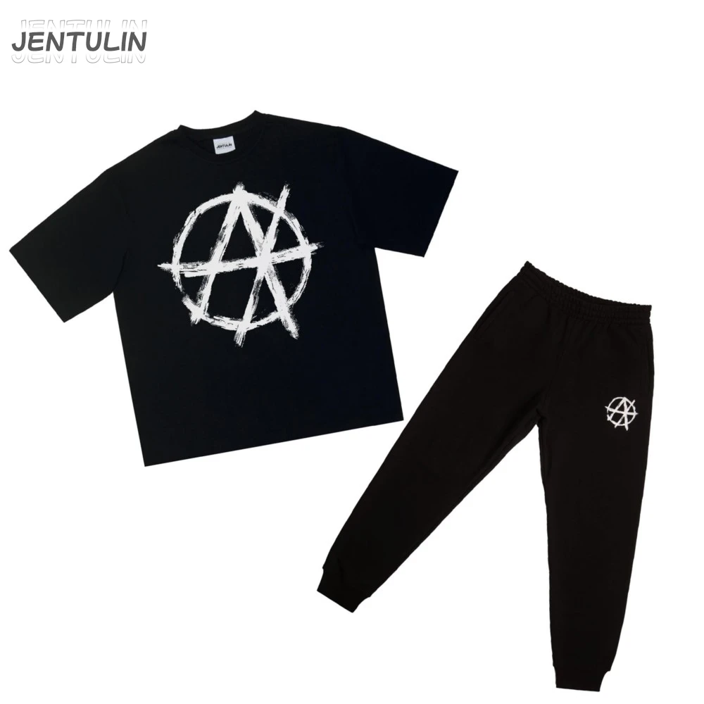 

Y2K футболка Kpop Street Goth Anarhy с принтом унисекс толстовки на молнии топ повседневные свободные брюки на шнурке женская мужская одежда корейский панк