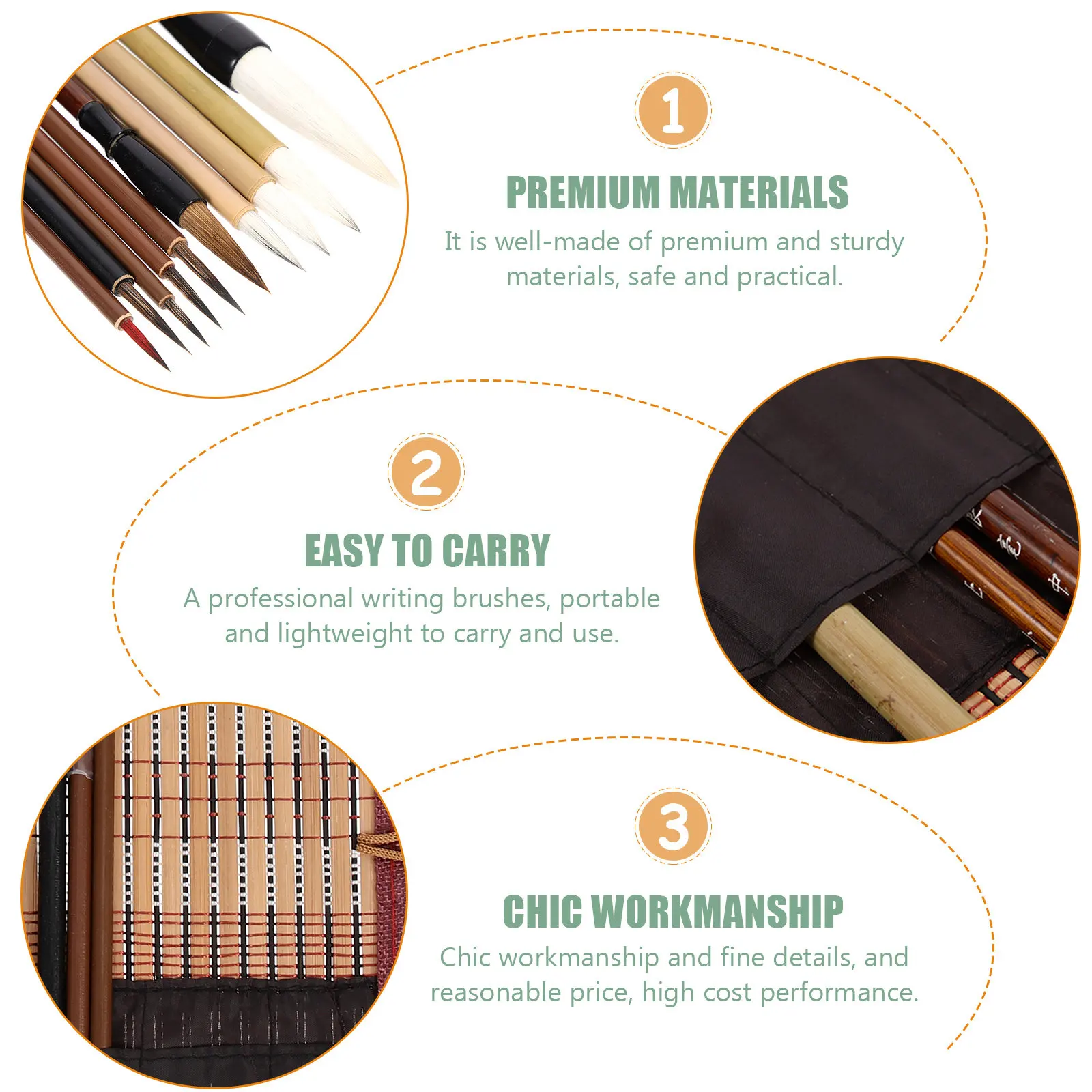 10Pcs Chinese Calligraphy Brush Set Premium Sturdy Materials Portable Lightweight for Kids Beginners Art Students Chinese Ink