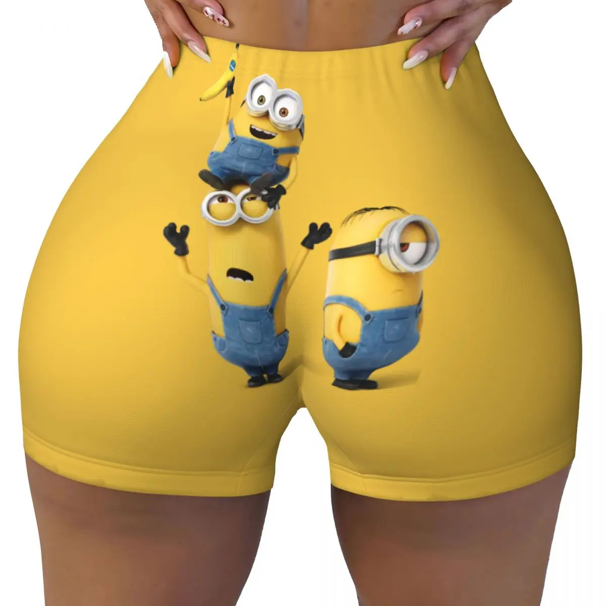 Custom Minion Cartoon Banana Workout Volleyball Biker Shorts Women's Gym Yoga Shorts