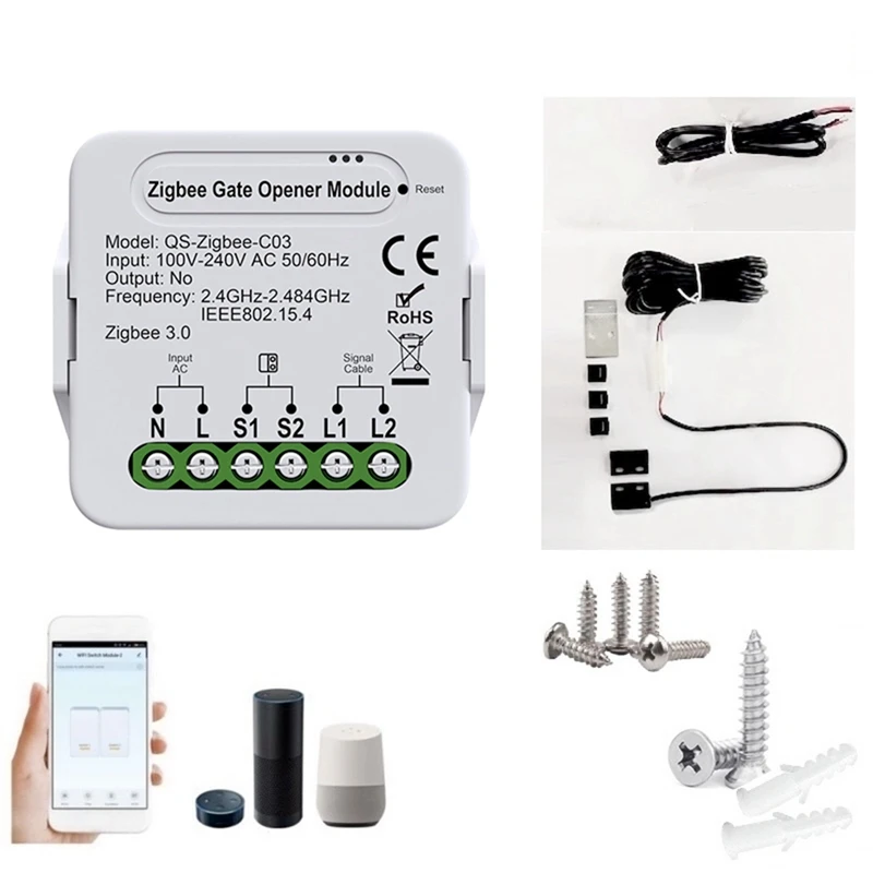 Smartzigbee Garage Door Opener - Remote Control Gate Accessory Compatible With Alexa & Googlehome