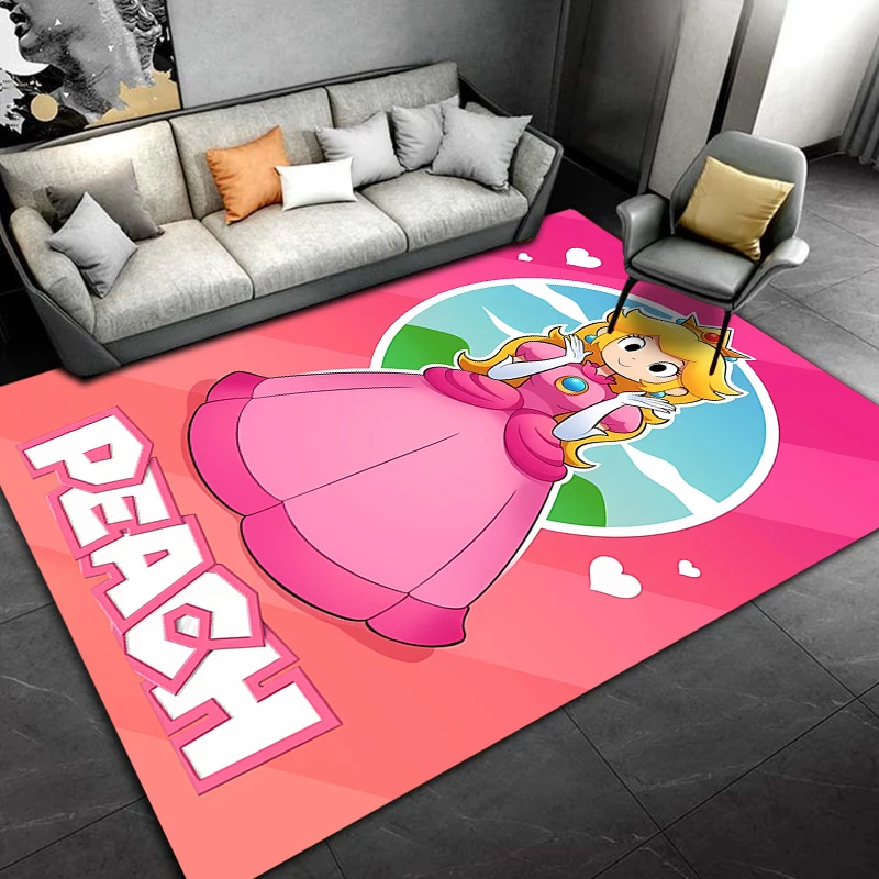 Super Mario Princess Peach Carpet for Living Room Game Rugs Soft Floor Cartoon Rugs Bathroom Rug Mat Yoga Mat Home Decor