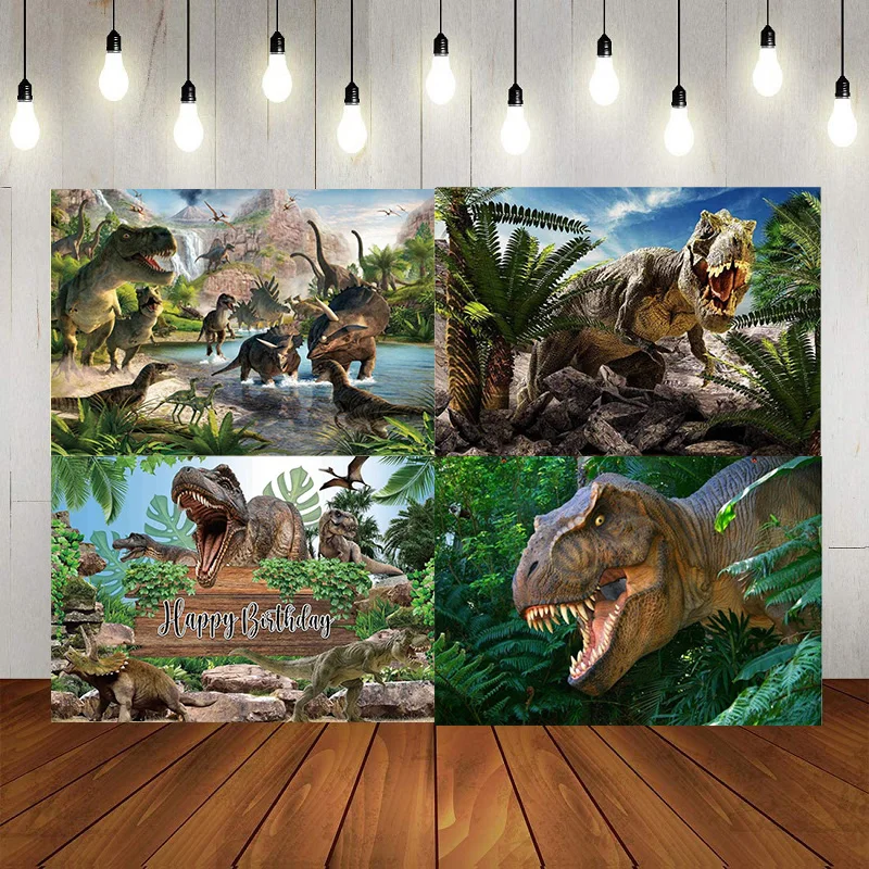 Dinosaur Tropical Jungle World Photography Backdrop Happy Birthday Party Background Banner Decoration Baby Shower