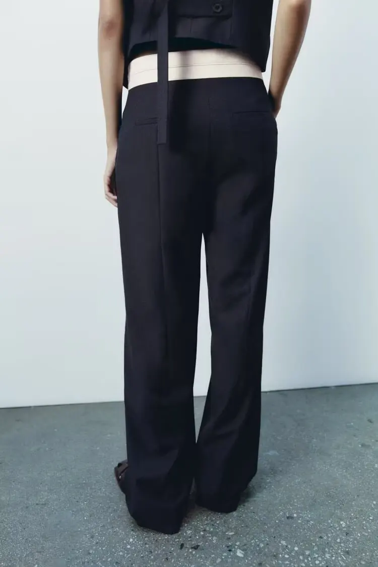 

BB6668 ZA25 Autumn New Women's Clothing European and American Style Casual Versatile Contrast Middle Waist Pants 8297401