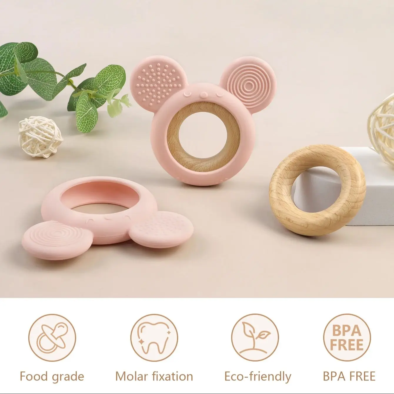 1pcs Necklace Pendant Nursing Teether Gifts Baby Silicone Gum Cute Silicone Teether Baby Cartoon Frog Deer Wooden Teether Toys