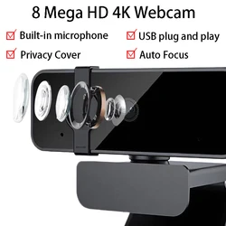 USB Camera Webcam 4K Autofocus 2K PC Web Camera With Microphone HD 1080P Webcam Computer Laptop for Live Streaming/Video Calling
