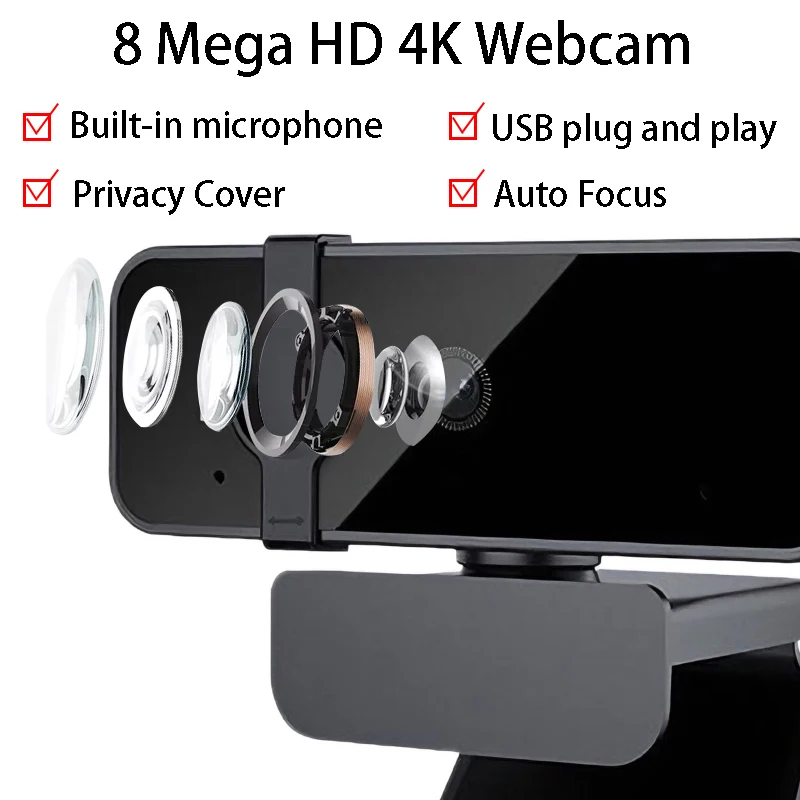 USB Camera Webcam 4K Autofocus 2K PC Web Camera With Microphone HD 1080P Webcam Computer Laptop for Live Streaming/Video Calling