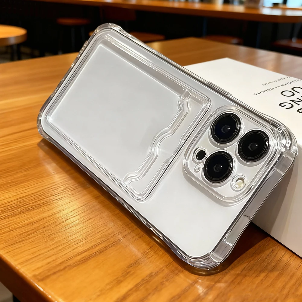 محفظة حامل بطاقة واضح لينة آيفون 17 11 13 12 14 15 16 برو ماكس 17 برو حالات فتحات بطاقة شفافة الوفير الغطاء الخلفي