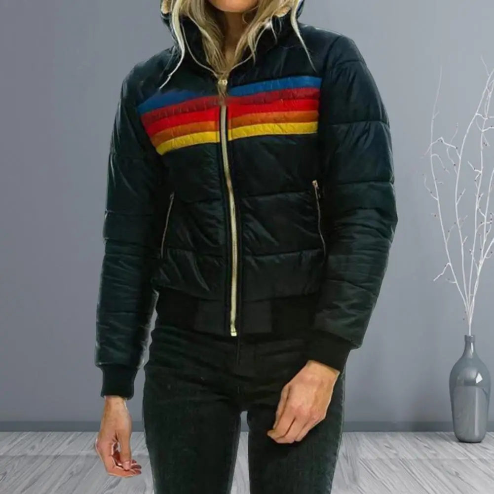 Manteau d'hiver en coton avec poches, fermeture éclair coloblock, capuche rembourrée, Cardiagn, Type court, poignets élastiques et ourlet, veste en coton