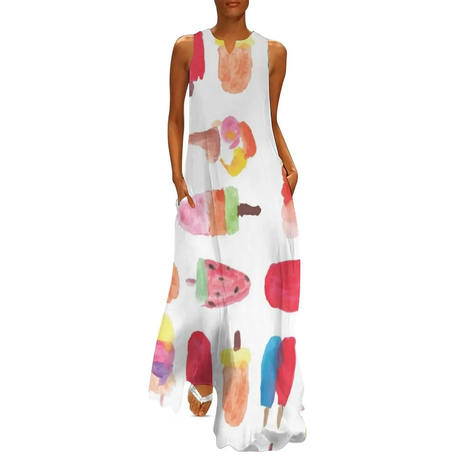 

Watercolor ice cream popsicle Long Dress cocktail dresses sensual sexy dress for women Female clothing Dress