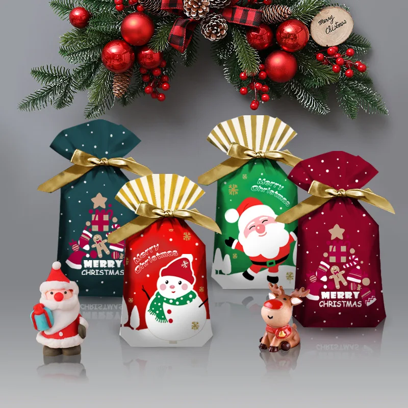 5-10 Pieces of Christmas Gift Cartoon Bag Gift Box Candy Biscuit Bag Decoration Christmas Party Gift Bag Children Birthday Party