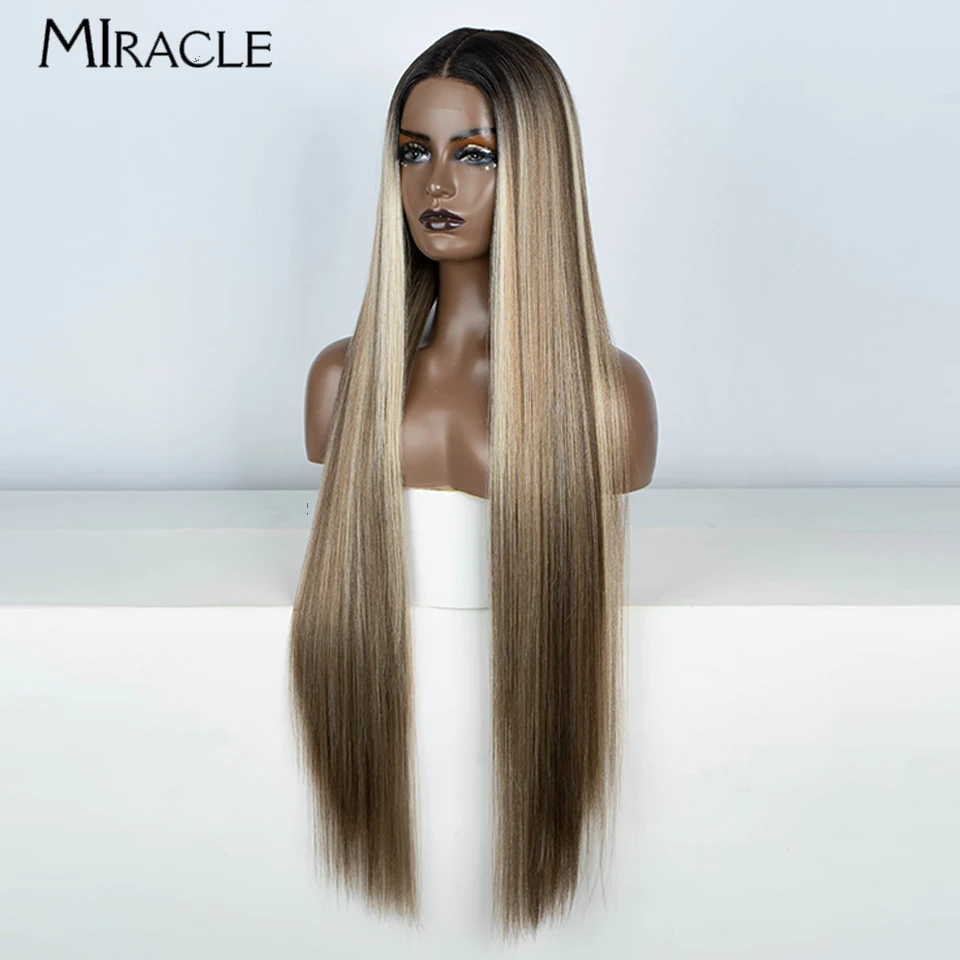 MIRACLE Synthetic Lace Front Wigs For Women Straight Wig Synthetic Lace Wigs 38 Inch Cosplay Wigs Blonde Pink Wig Long Fake Hair