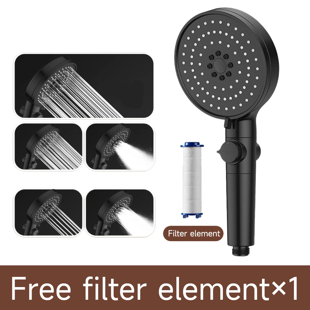 

High Pressure Shower Head with One-click Stop 5 Jet Modes Shower Head with Filter Rainfall Large Spray for Bathroom Accessories