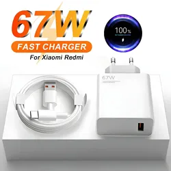 6A 67W Fast USB Charger for Xiaomi 10 11 12 Lite 13T 14 Redmi Note 10S 11S 11T 12 13 Pro POCO Turbo Charge Type C Charging Cable