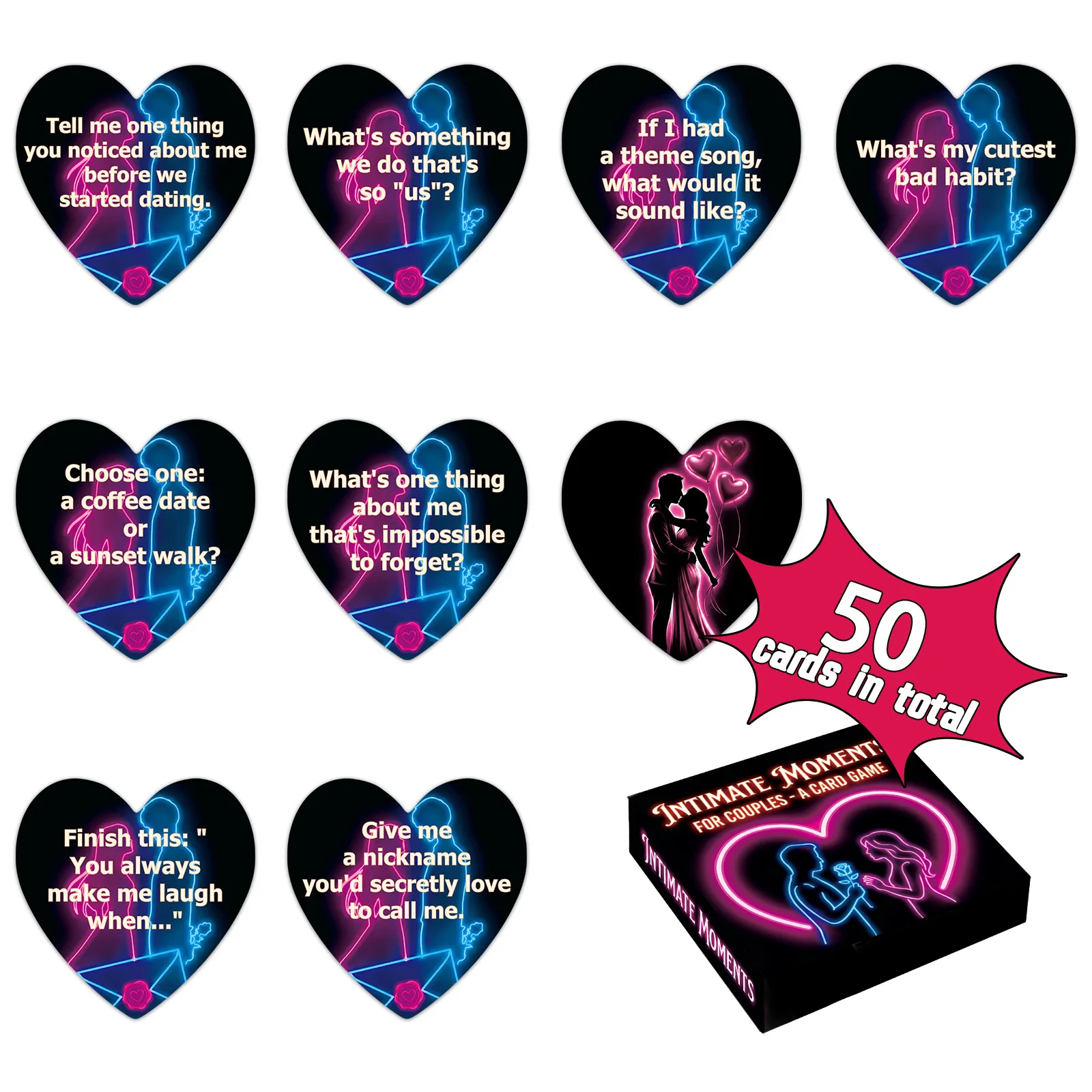 Party Games Couple - การ์ดสนทนารูปหัวใจ 50 ใบ สำหรับคู่รัก เพิ่มบรรยากาศโรแมนติกในคืนเดท พร้อมเกมการ์ดแบบอินเทอร์แอคทีฟที่สนุกสนาน
