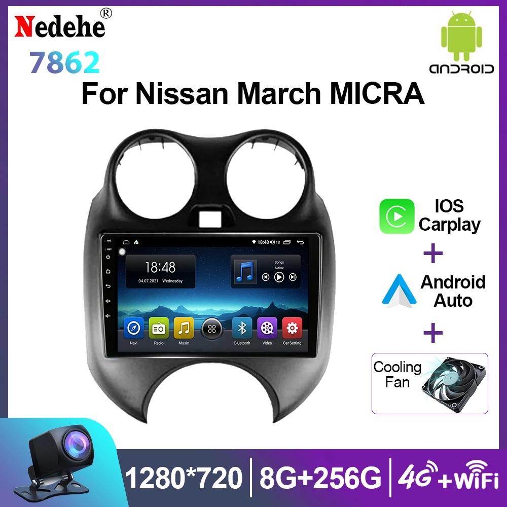 2 Din Car Radio Android 12 Carplay Multimedia Player For Nissan March Micra 2010 - 2013 GPS Navigation Stereo Split screen Wifi