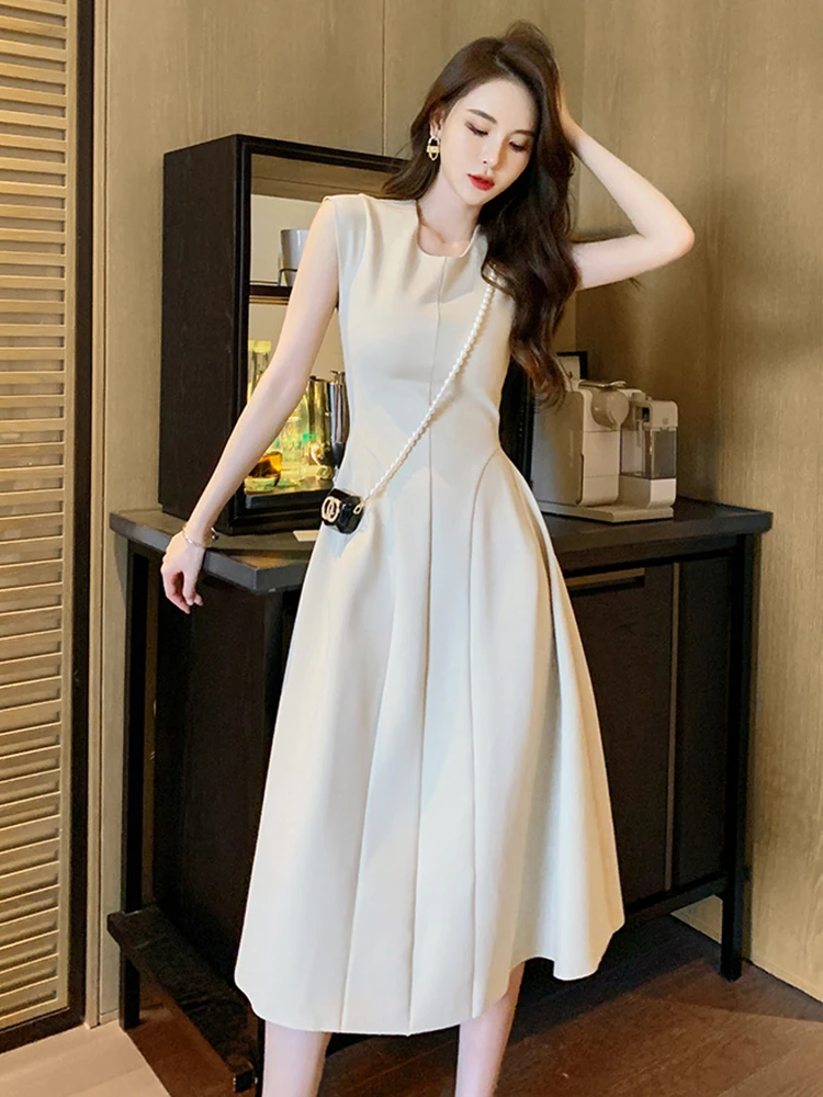 2023 High Quality Fashion Sweet Maxi Dress Pullover Sleeveless A-line Long Robe Female French Style Vestido Street Beach Clothes