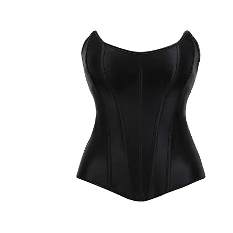 Solid Color Satin Corset Pointed Hem Figure Shaping Waist Cincher Women Versatile Strapless Corset view 3