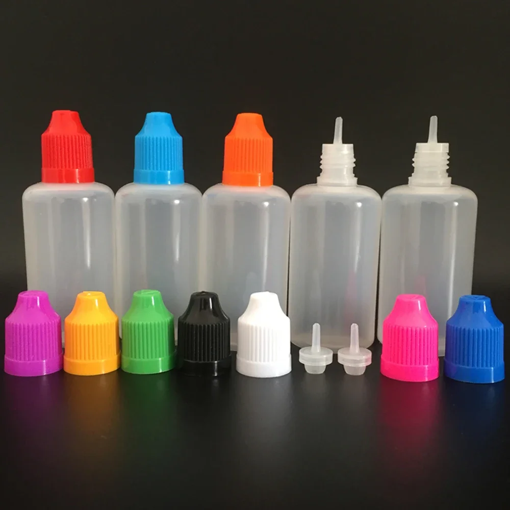 Compte-gouttes en plastique souple HI avec colo-comparateur, bouchons à l'épreuve des enfants et pointe illac pour liquide E, jus de gel pour ongles, 50ml, 500 pièces