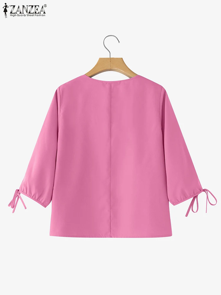 ZANZEA Moda Donna Camicette eleganti Autunno Colletto quadrato Tinta unita Tunica Top 2025 Casual Allentato Manica 3/4 Camicie da lavoro da ufficio