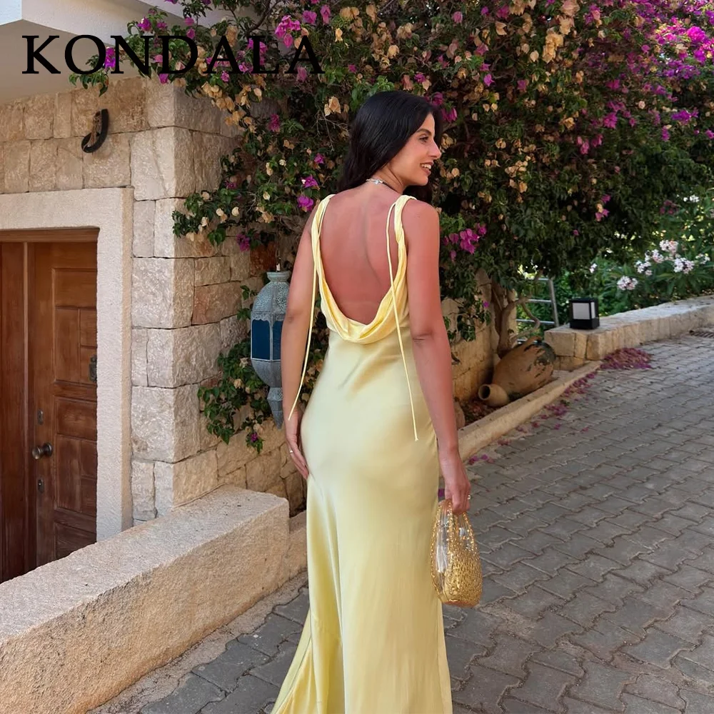 KONDALA 2025 Abiti gialli burro autunnali per le donne Abiti eleganti da ritorno a casa Abiti da cerimonia per invitati con spalle scoperte Abiti da donna