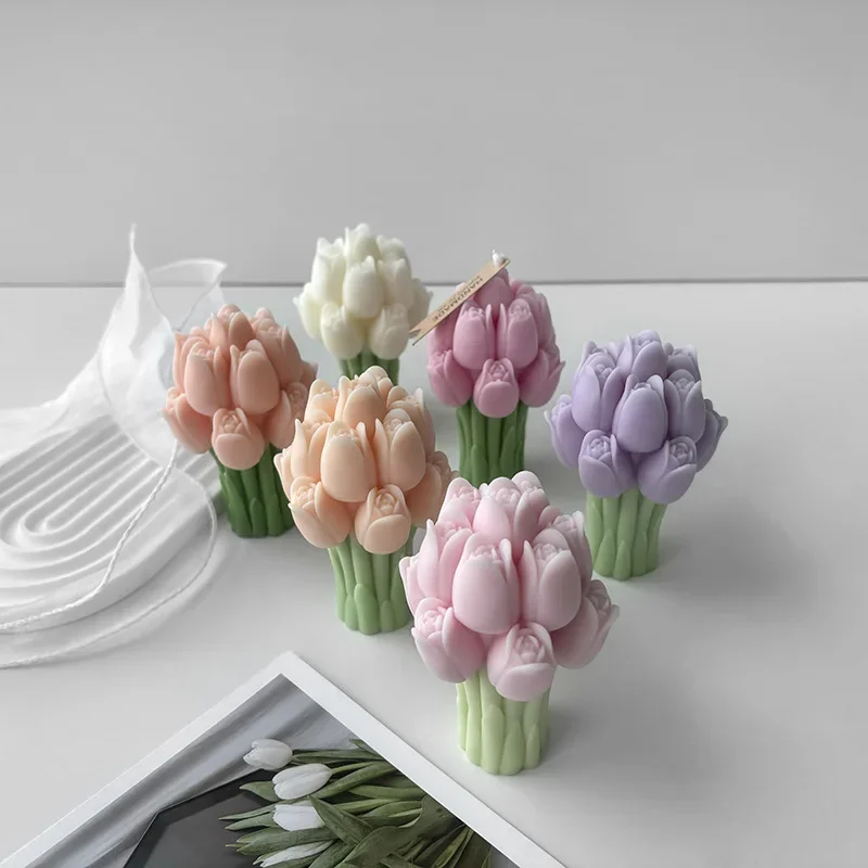 3D Tulip Bouquet Silicone Mold DIY Flowers Aroma Candles Plaster Ornament Molds Handmade Gift Soap Candle Making Supplies