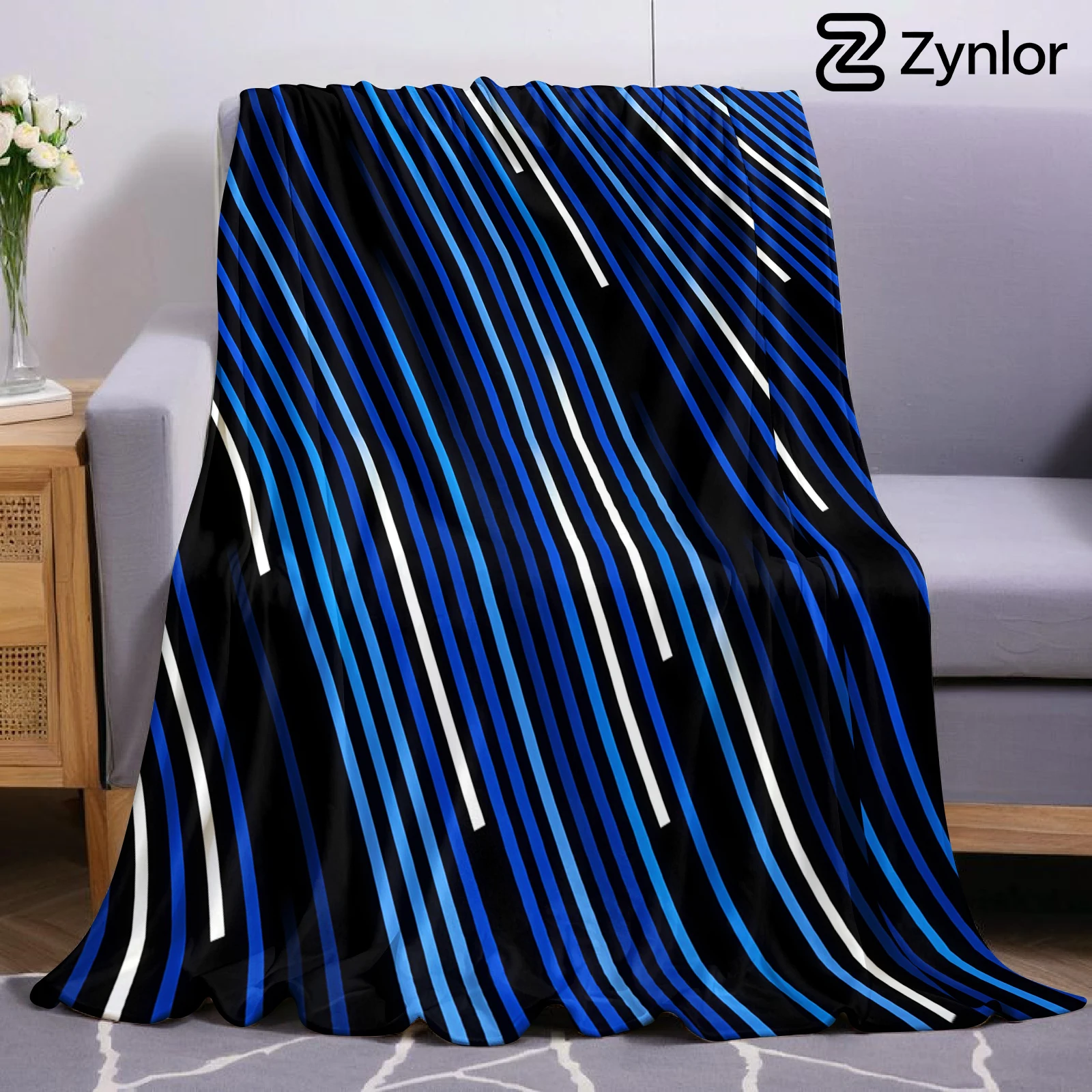 Blue Light Streaks Lightweight Microfiber Flannel Blanket Soft Warm Cozy Throw All Season for Bed Sofa Office Travel Gift